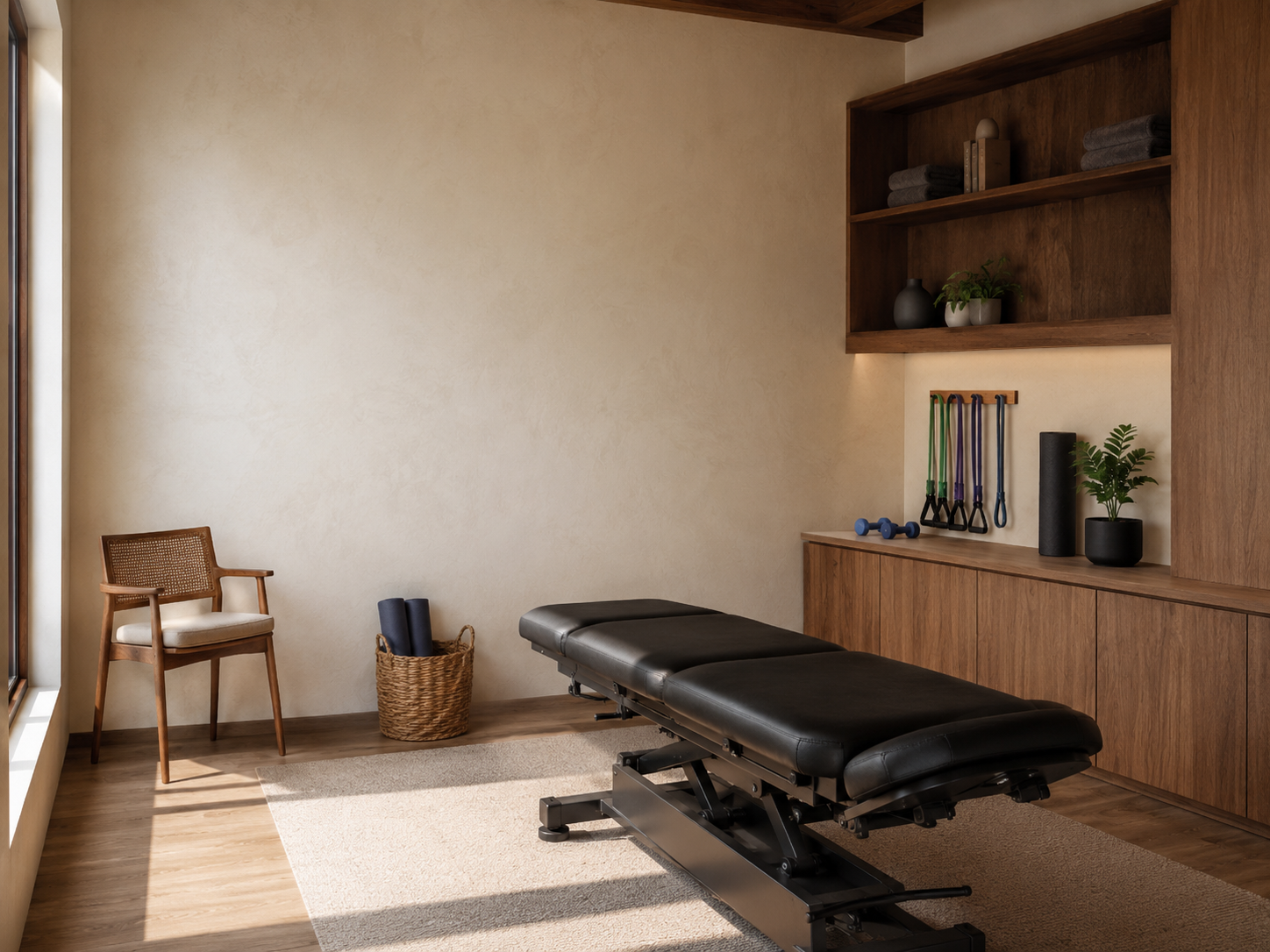 A warm, private physical therapy treatment room